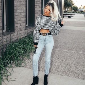 🪞 NEW houndstooth printed bubbled long sleeve sweater top